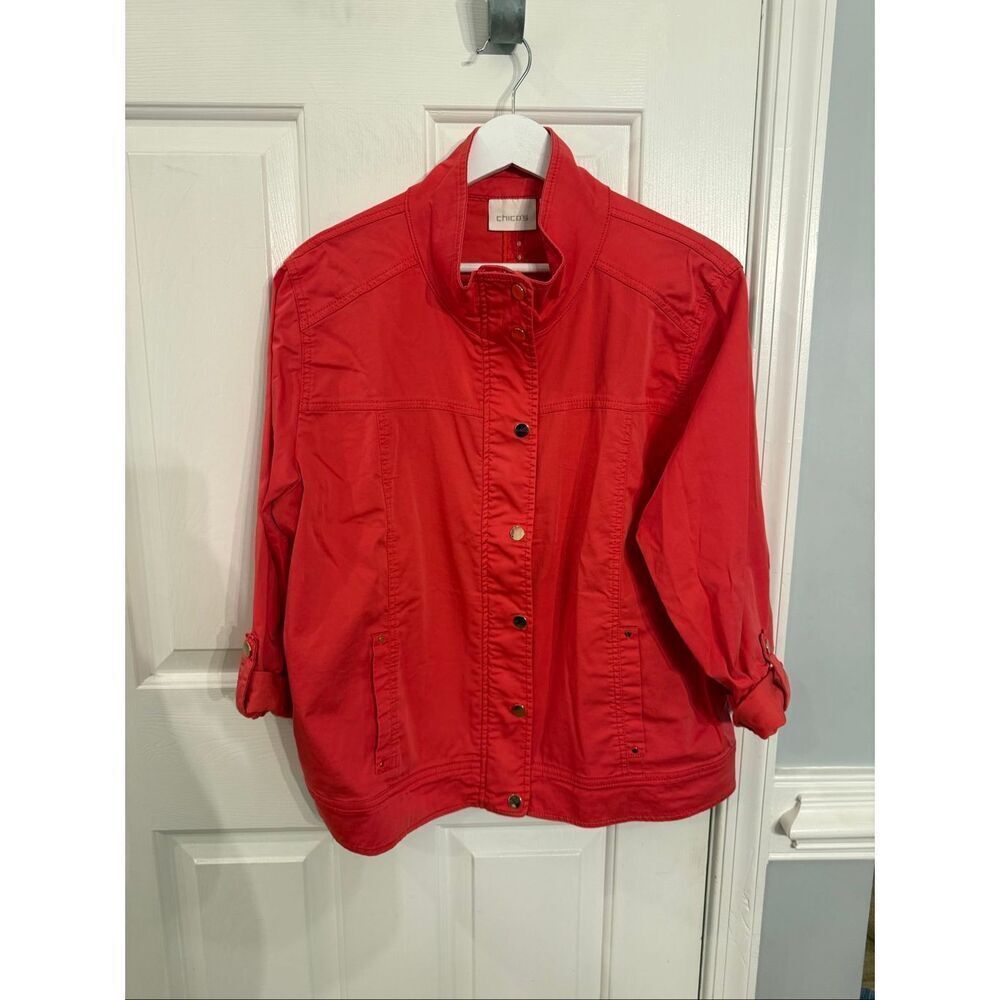 Chico’s Bright Salmon Funnel Neck Jacket sz 3 or XL EUC